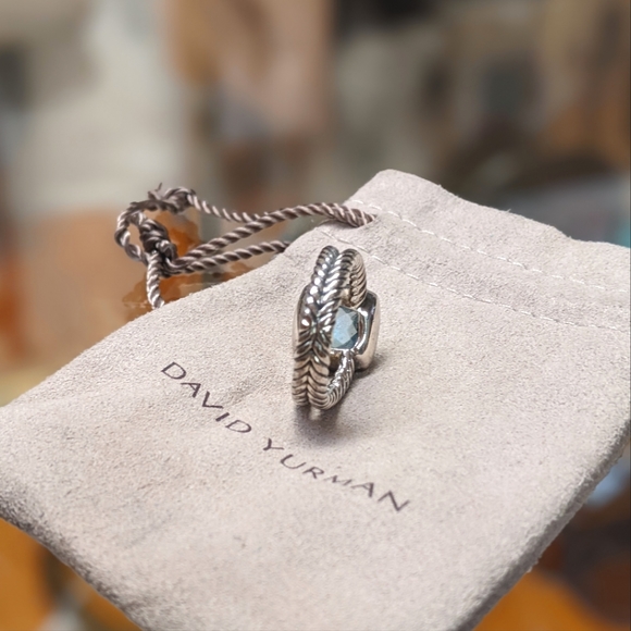 ⚡SOLD⚡David Yurman Petite Albion Blue Topaz + Pavé Diamonds 925 SS Ring - Picture 6 of 8